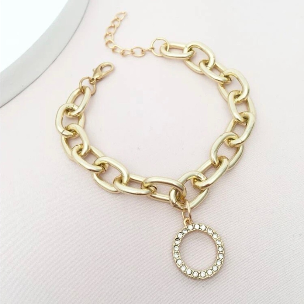 Gold Chain Circle Rhinestone Pendant Bracelet